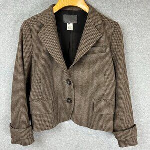 Poetcore Cropped Brown Tan Houndstooth Tweed Belted Cuff Jacket Academia Small